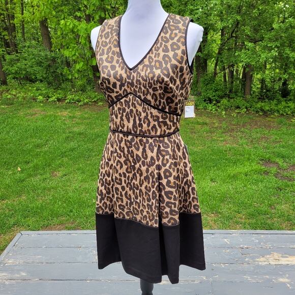 Taylor Brown & Black Leopard Print A-line Sleeveless Dress size 6 - Picture 1 of 13